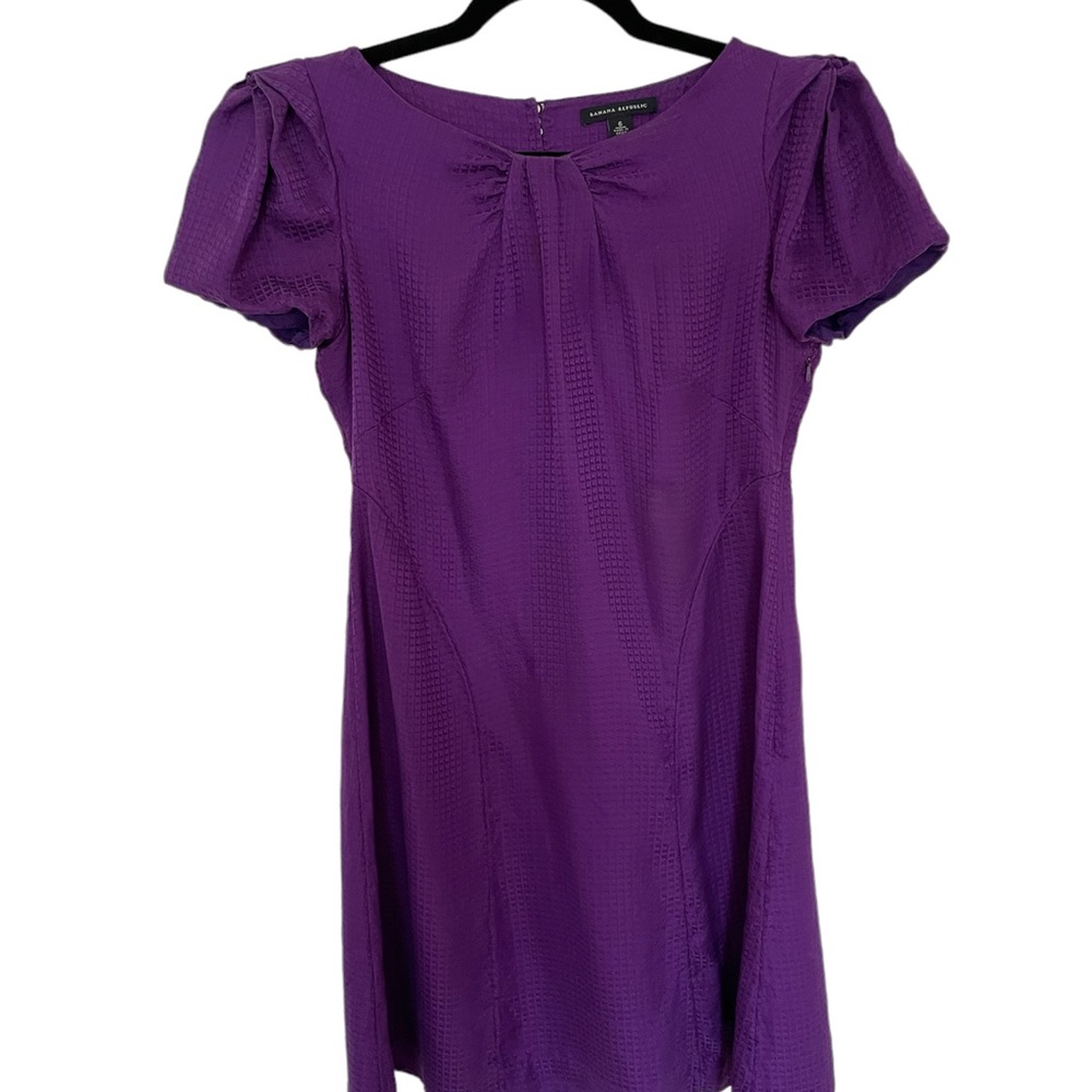 Vintage retro silk Banana Republic a-line purple dress size 6 puffy sle…